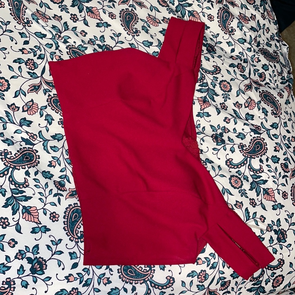 Wine Red and Cream 2 Piece Prom Dress